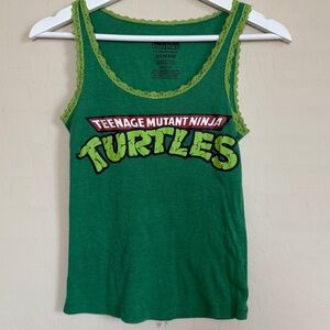 TMNT Nickelodeon Lace Trim Scoop Neck Tank Top Green Graphic Tank Women’s Small